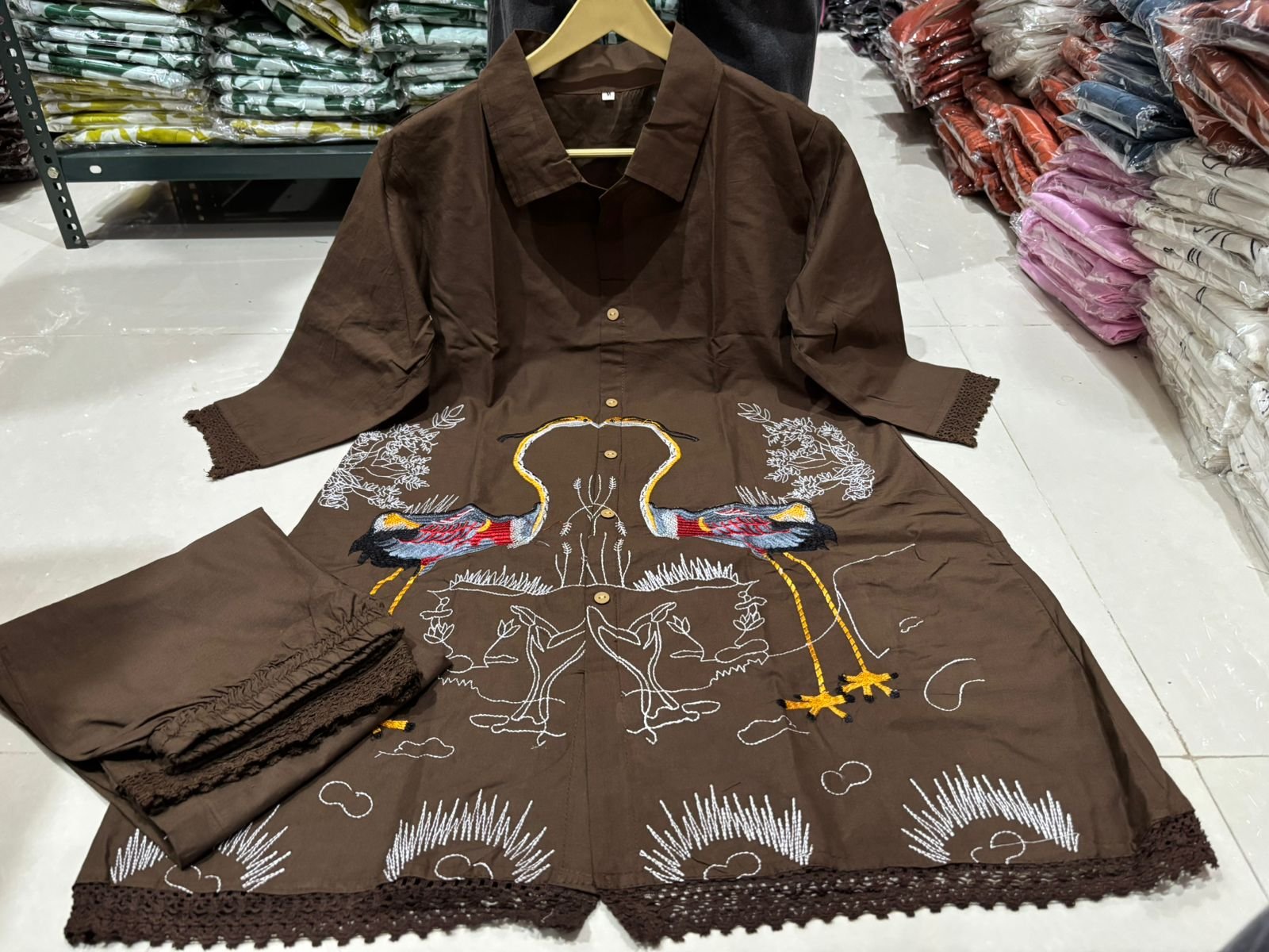 Brown Coord Set with Elegant Embroidery Work
